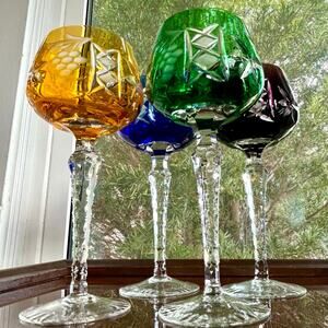 Vintage Cut to Clear Crystal Wine Goblets Set of 4 Traube Bohemian